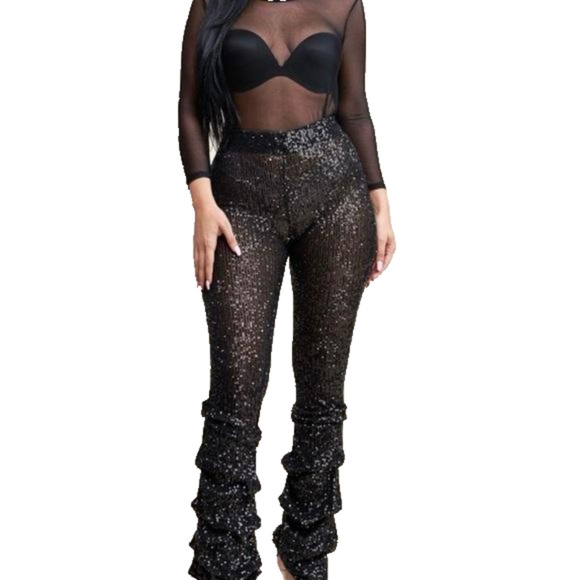 Two Piece Pant Set with Sheer Bodysuit